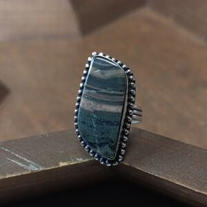 Silver and Green Stone Ring
